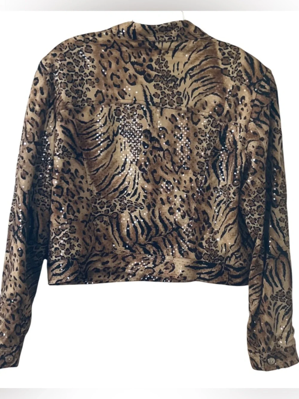 Mesmerize Leopard Tiger Print Cropped Jacket Small Western Glam Button Down - Picture 3 of 6